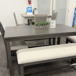Gray Table With Bench 