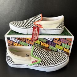 New Men’s RARE Vans x Club Gear Era Pro Multi Check Orange Green Slip Ons Size 12
