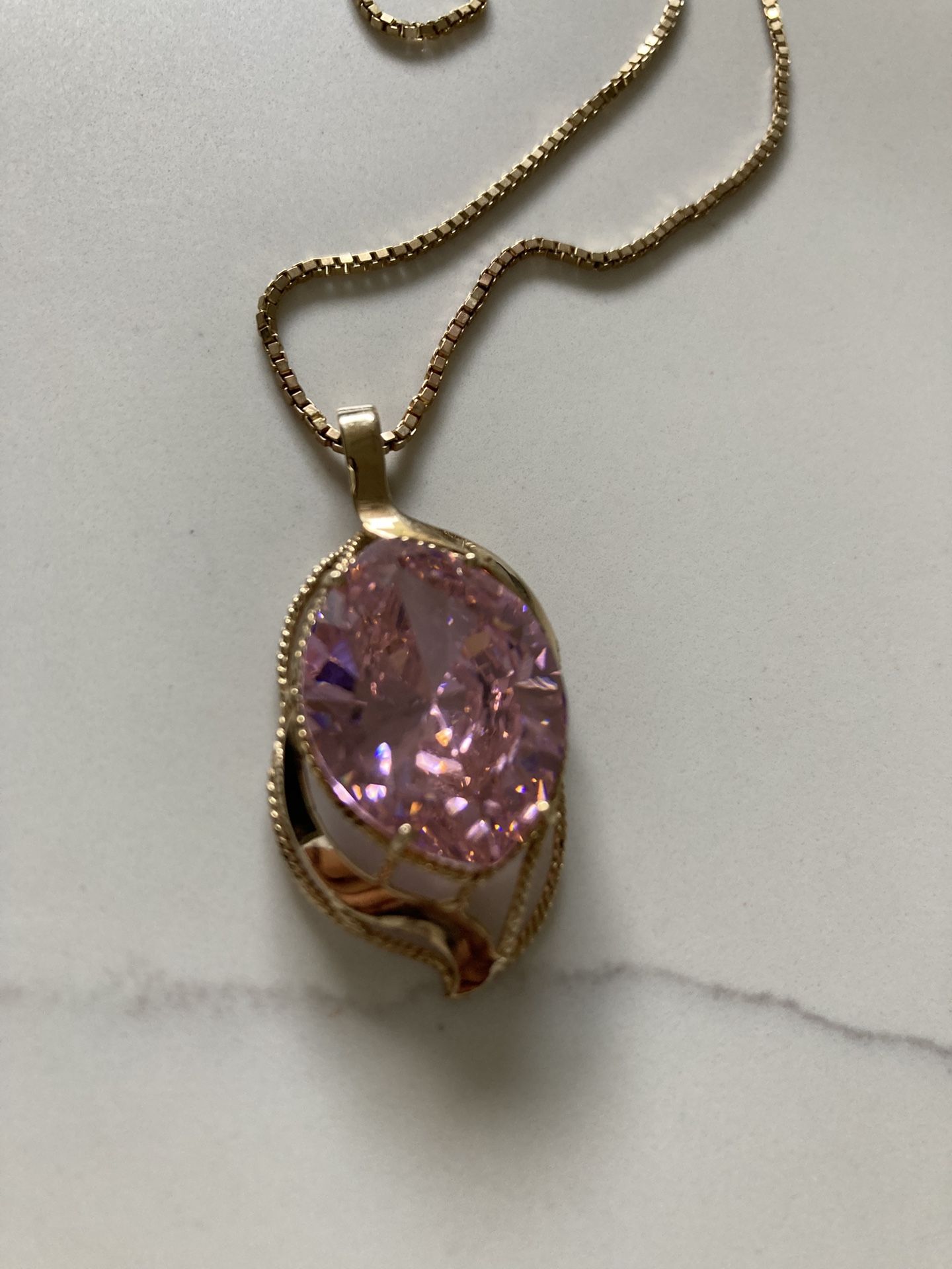 14K Gold Necklace with Pink and Purple Gemstone Pendant
