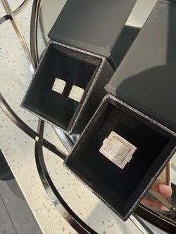 Gold Square Iced Out Stud Earrings Set