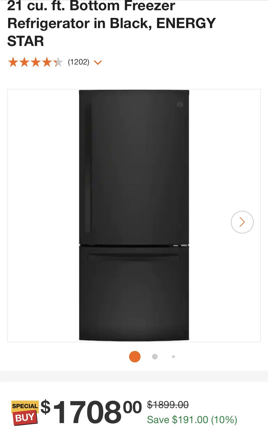 GE 21 cu. ft. Bottom Freezer Refrigerator in Black, ENERGY STAR