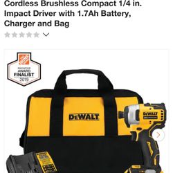 DEWALT ATOMIC 20V MAX Lithium-Ion Cordless Brushless Compact 1/4 in. Impact Driver with 1.7Ah Battery, Charger and Bag