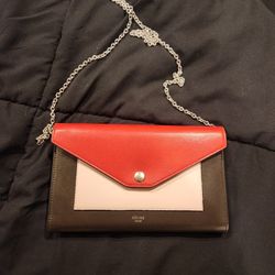 Celine Tricolor Calfskin Leather Clutch on Chain Crossbody Bag