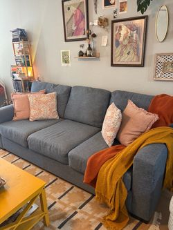 Blue Fabric 3-Seat Sofa (PILLOWS INCLUDED)