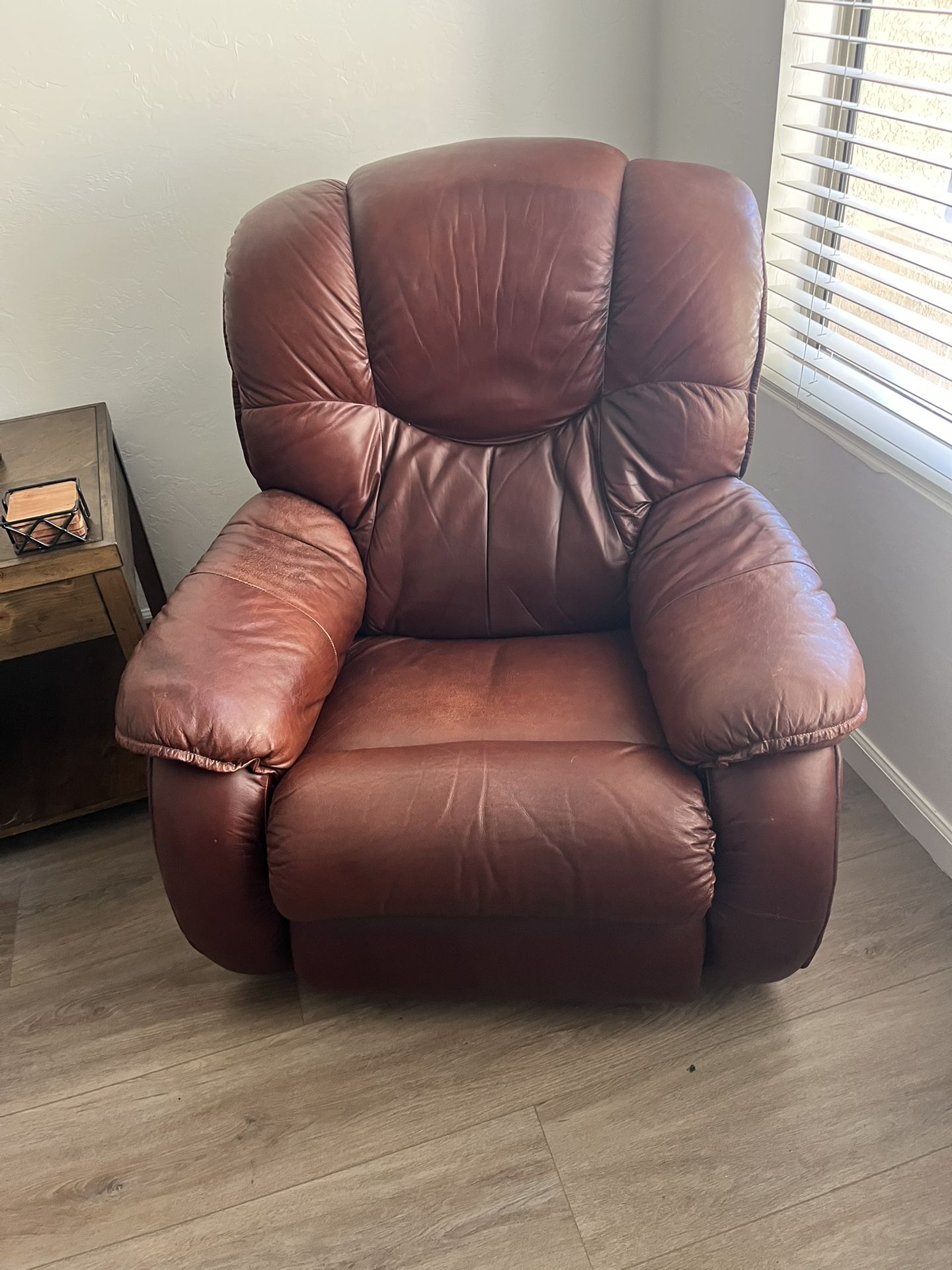 LaZBoy Burgundy Brown Leather Rocker Recliner