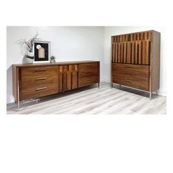 Lane Altavista Walnut & Rosewood 5 Drawer Tall Dresser or Armoire w/ Chrome Legs