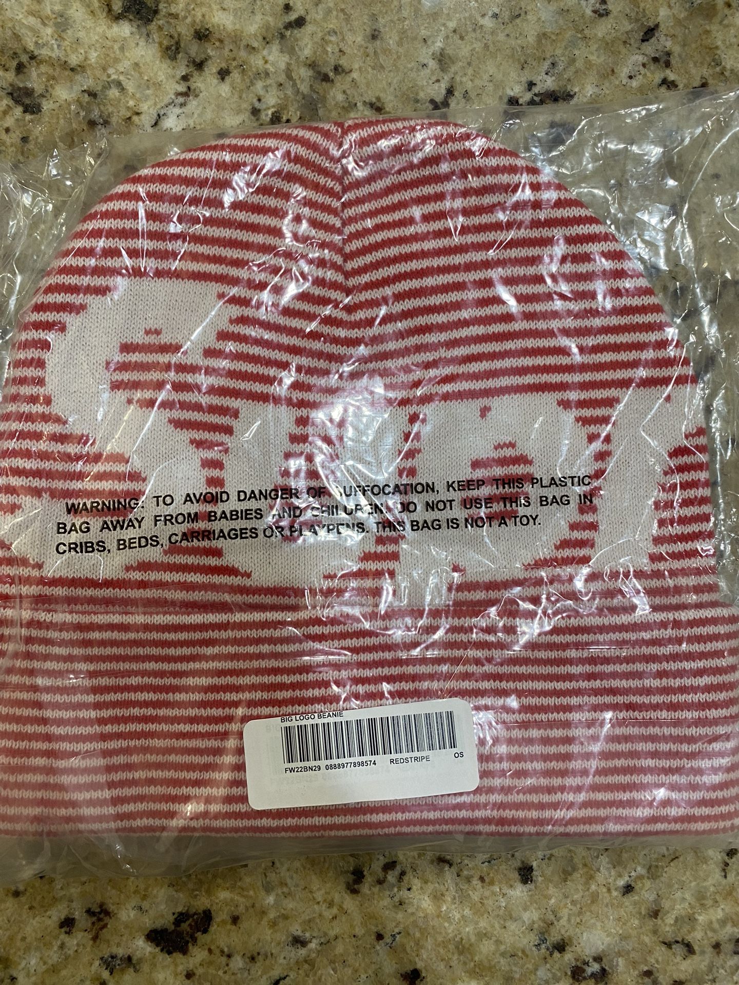 Supreme Logo Beanie Red Stripe