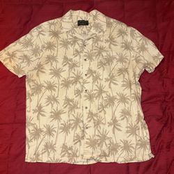 Primark Men’s Medium Short Sleeved Tan Shirt with Palm Tree Design - Hawaiian