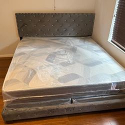 King Size Bed Frame Diamond Bed Velvet With MATTRESS AND FREE BOX 3PCS
