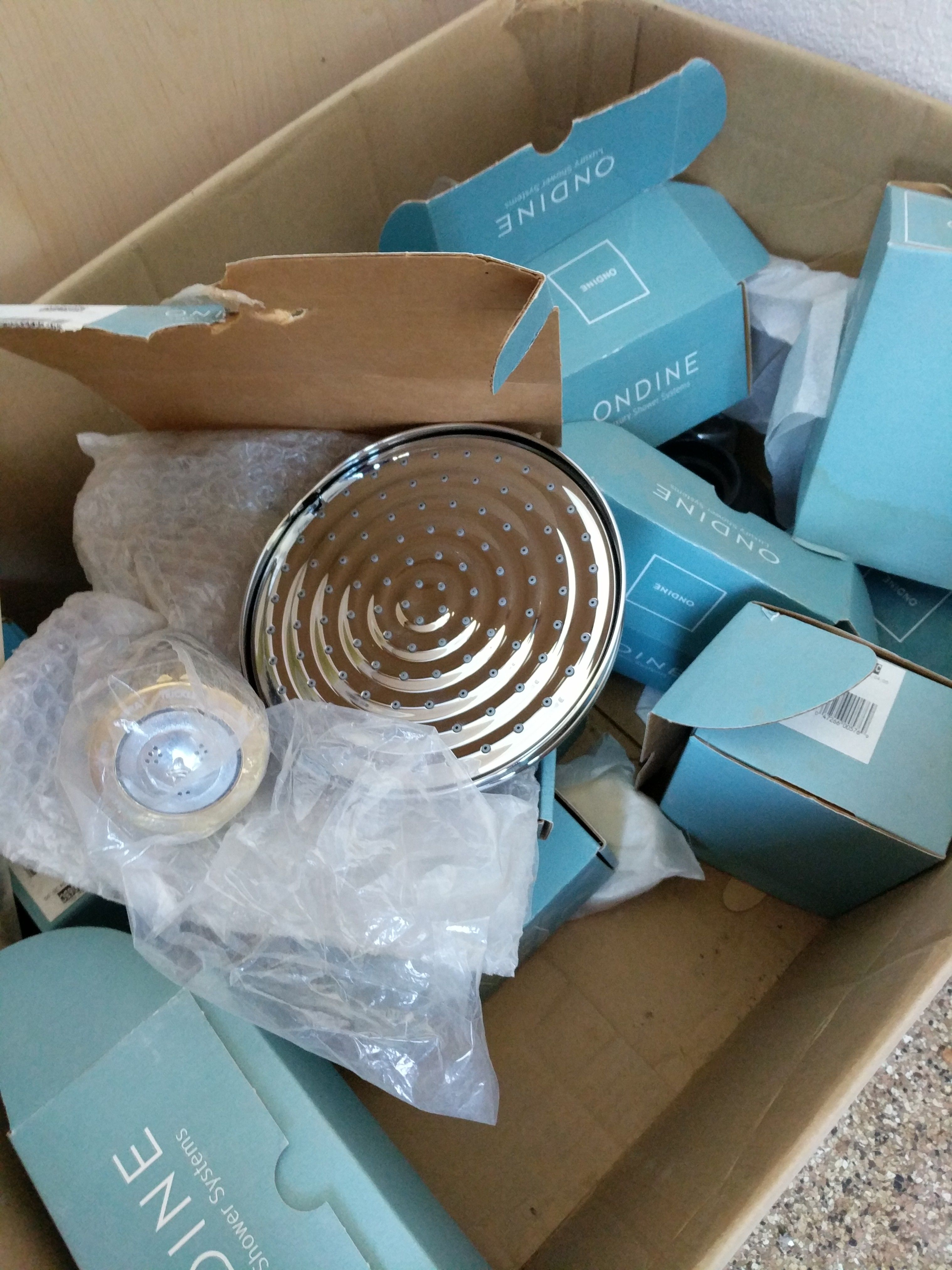 Ondine shower head, body jets and controller, misc plumbing items