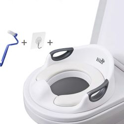 Potty Training Seat For Kids Boys Girls Toddlers Toilet Seat For Baby With Cushion Handle And Backrest Toilet Trainer For Round And Oval Toilets (Whit