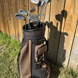 14 Golf Clubs, Bag & Rolling Cart