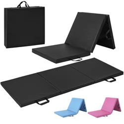 New! Tri-Fold Folding Thick Exercise Mat Black 6 ft. x 2 ft. x 2 in. Vinyl and Foam Gymnastics Mat