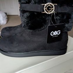 G By Guess women's Black Fur Boots, size 9,5, New 