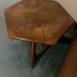 Hexagonal Red Hickory Wood Table