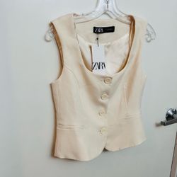 Zara Cream Button-Front Tailored Vest
