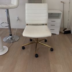 White and Gold Rolling Desk Chair