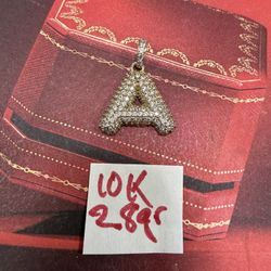 10K Solid Gold Pendant For Wedding LETTER “A” 2.8Gr CUBIC ZIRCONIUM STONES 
