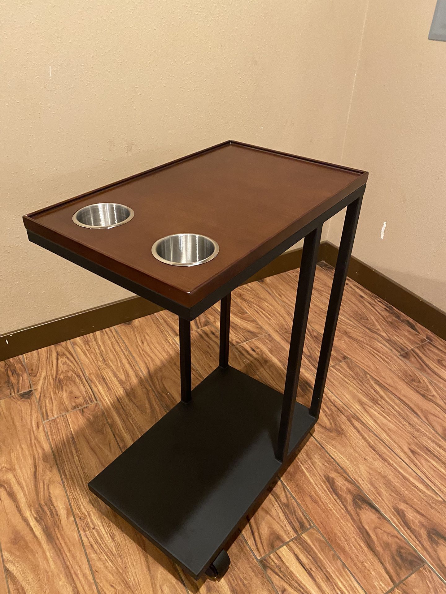Beverage And Service Cart with Cut Outs for Cup Holders