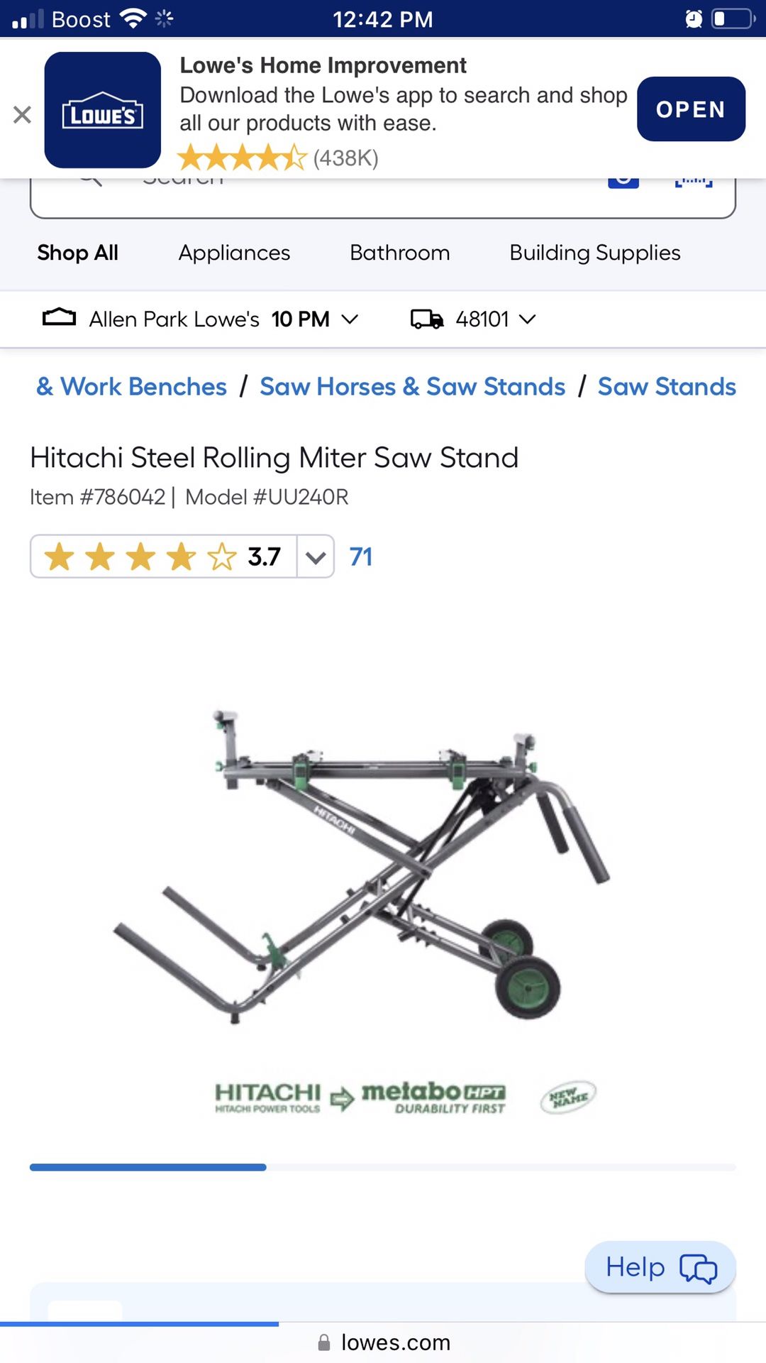 12 Inch Hitachi Miter Saw And Stand