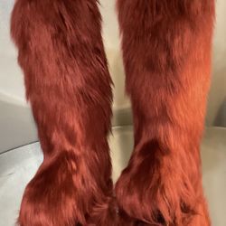 Burgundy Faux Fur Knee Boots Size 11