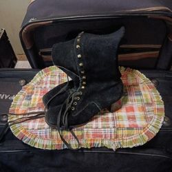 1970's Black Suede Lace Up Boots 👢 For Sale.