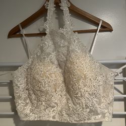 White, Beaded and Laced Dress Halter Top