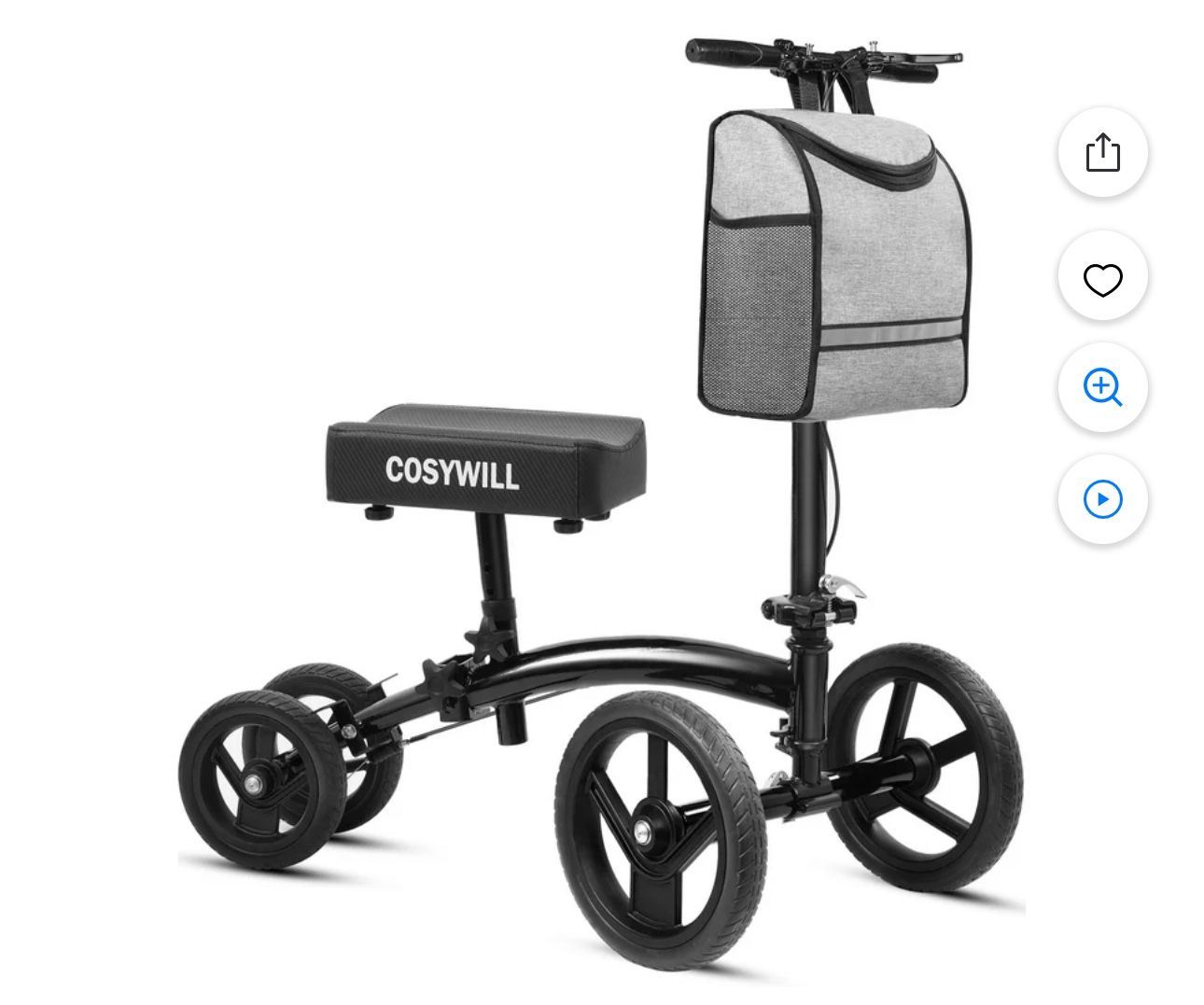 COSYWILL Steerable Knee Scooter,Economy Knee Walker,All Terrain Foldable Medical Scooter for Foot Injuries Crutches Alternative,Black