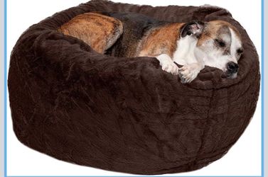 Furhaven Soft & Cozy Dog Bed for Large/Medium Dogs, Refillable w/ Removable Washable Cover & Liner, For Dogs Up to 55 lbs - Plush Faux Fur Bean Bag St