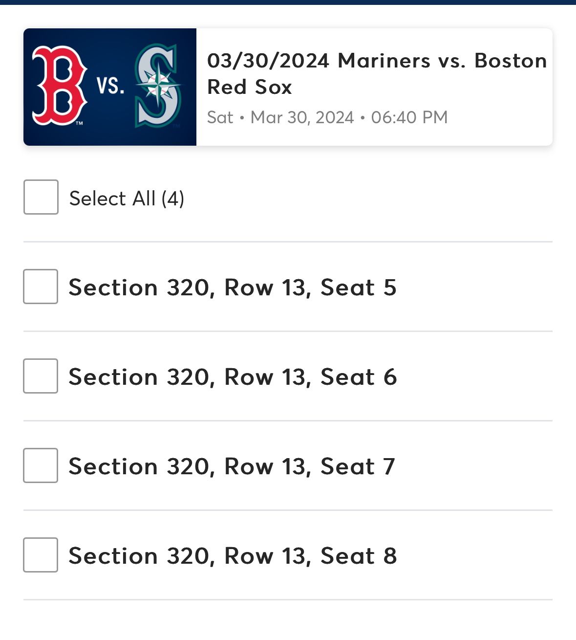 Mariners Vs Red Sox 2 tickets
