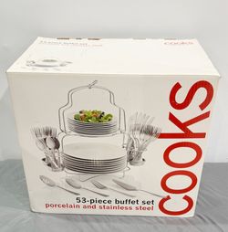 Cooks Home 53-Piece Buffet Dinnerware Set Porcelain & Stainless Steel