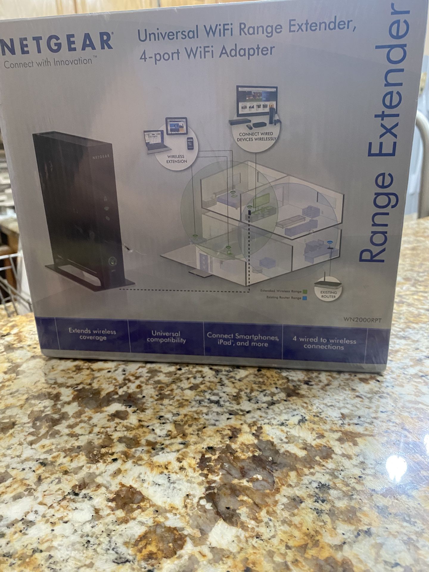 NEW!! NETGEAR N300 Wi-Fi Range Extender Version 4 Port (WN 2000 RPT) - Black