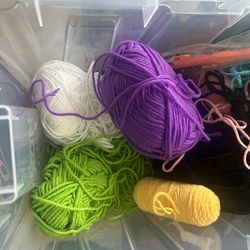 Crochet supplies , yarn, fluff etc