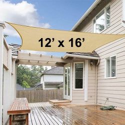 New in Box $35 Rectangle 12x16 FT Sun Shade Sail Outdoor Canopy Patio Top Cover 185gsm (Beige, Gray)
