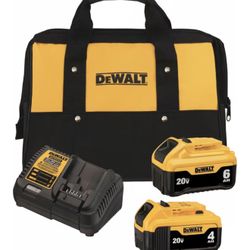 Dewalt 20V MAX Lithium-Ion 6.0Ah and 4.0Ah Battery, Charger Starter Kit and Carrying Bag