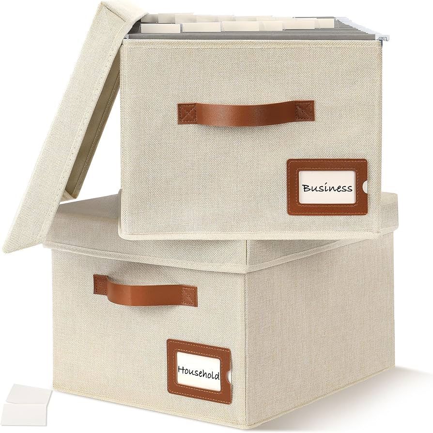 Set Of 2 Storage Documents Organizer With Lid File Organizer