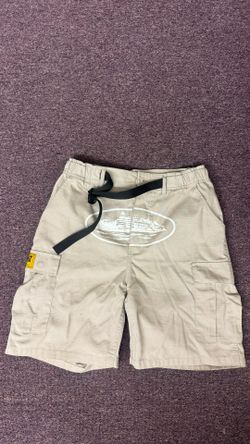 Corteiz Beige Cargo Shorts with Black Belt