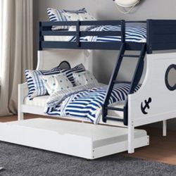 Brand New White & Blue Twin Over Full Bunk Bed (Trundle Sold Separately)