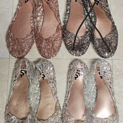 SHKICH Glitter Jelly Flats Size 8, 9, 10