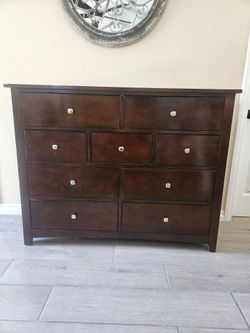 Dark Brown Wood Dresser with 9 Drawers