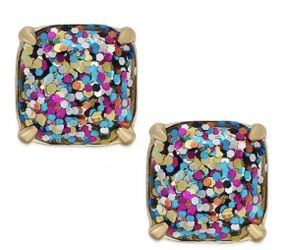 New KATE SPADE NEW YORK multicolor glitter gold square stud sparkle earrings