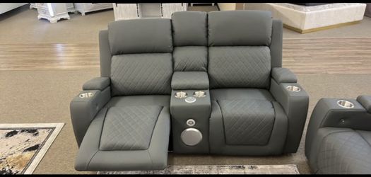 Grey LOVESEAT W/ Bluetooth Speakers & LED’s