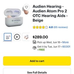 Audien Hearing Atom Pro 2 OTC Rechargeable Hearing Aids, Noise Cancelling, Universal Fit