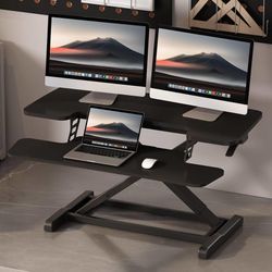 FLEXISPOT Standing Desk Converter, 36", Black Height Adjustable Desktop Riser, Spacious Sit Stand Computer Workstation for Laptop Keyboard and Monito