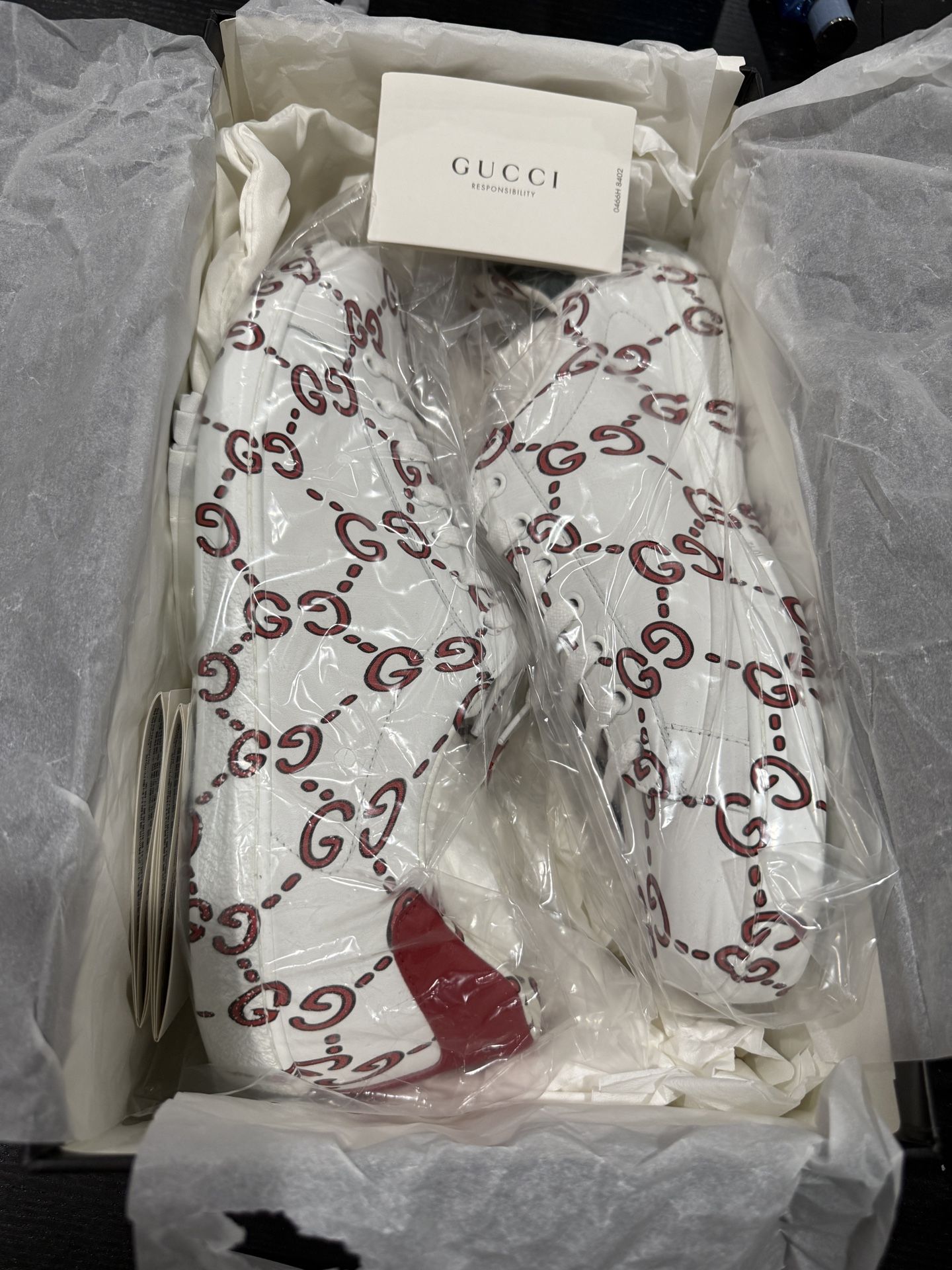 Gucci Ace Ghost GG Monogram Men Sneaker - White Red