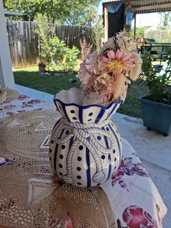 Strata Group Blue White ceramic bag vase
