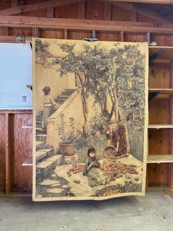 Vintage Garden Scene Woven Tapestry Wall Hanging