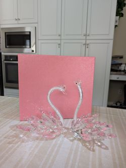 Pair of Pink Glass Swans