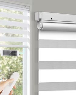 No Drill Motorized Zebra Blinds with Remote Smart Electric Cordless Shades for Bedroom,Living room,Blackout Thermal Insulated Upgraded Shades(White,33
