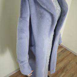 Elegant Lavender Faux Fur Long Coat - Soft and Sophisticated Winter Look